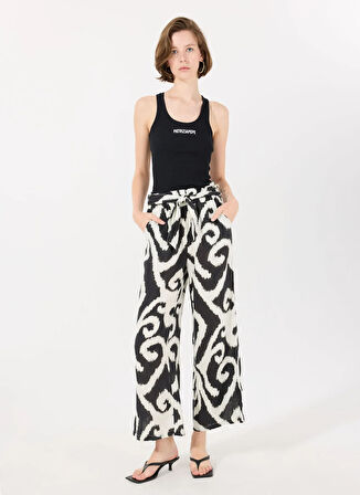 Mr. Mood Yüksek Bel Standart Siyah Kadın Pantolon MRS KATTO PRINTED