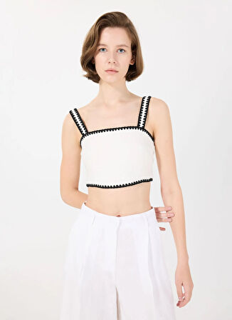 Mr. Mood Kare Yaka Ekru Kadın Bluz MRS KARA TOP