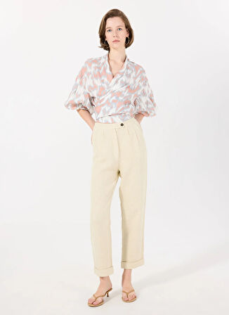 Mr. Mood V Yaka Ekru Kadın Bluz MRS MABE TOP PRINTED