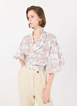 Mr. Mood V Yaka Ekru Kadın Bluz MRS MABE TOP PRINTED