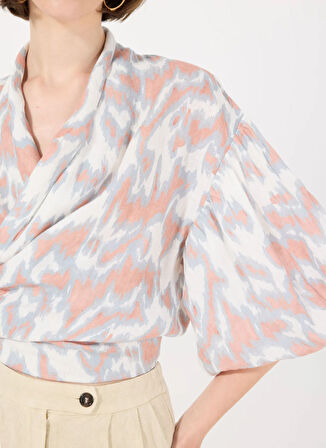 Mr. Mood V Yaka Ekru Kadın Bluz MRS MABE TOP PRINTED