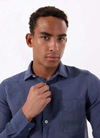 Mr. Mood Standart Düğmeli Yaka Lacivert Erkek Gömlek MR MADRID