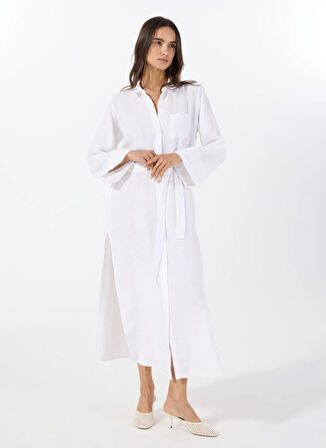 Mr. Mood Gömlek Yaka Beyaz Uzun Kadın Elbise MRS MIKA DRESS