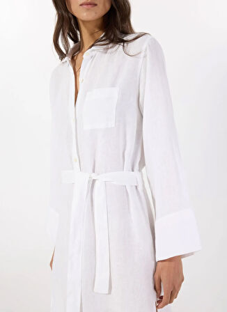 Mr. Mood Gömlek Yaka Beyaz Uzun Kadın Elbise MRS MIKA DRESS