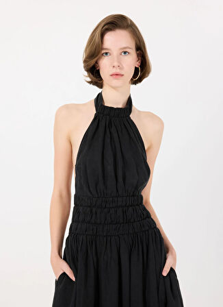 Mr. Mood Halter Yaka Siyah Uzun Kadın Elbise MRS UXUA