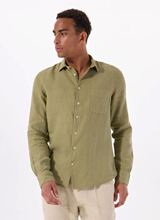 Mr. Mood Standart Düğmeli Yaka Yeşil Erkek Gömlek MR MADRID