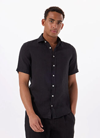 Mr. Mood Standart Düğmeli Yaka Siyah Erkek Gömlek MR SHORT SLEEVE