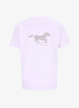 Mustang Bisiklet Yaka Baskılı Beyaz Kadın T-Shirt M5WL-TST1053