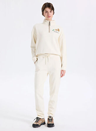 Discovery Expedition D5WL-SWT3595 Krem Dik Yaka Relaxed Baskılı Kadın Sweatshırt