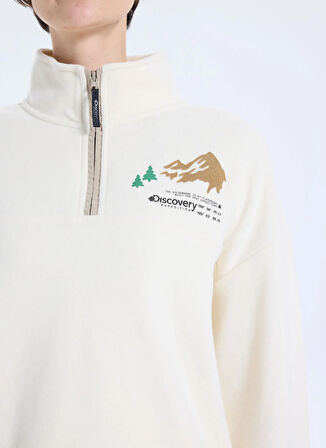 Discovery Expedition D5WL-SWT3595 Krem Dik Yaka Relaxed Baskılı Kadın Sweatshırt