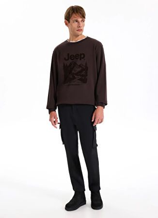 Jeep Bisiklet Yaka Baskılı Kahve Erkek Sweatshırt J5WM-SWT7329
