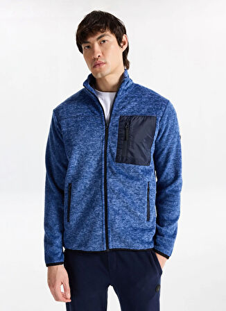 Discovery Expedition D5WM-SWT3808 Koyu Mavi Dik Yaka Relaxed Düz Erkek Polar Sweatshırt