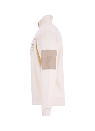 Discovery Expedition D5WM-SWT3830 Krem Dik Yaka Relaxed Baskılı Erkek Sweatshırt