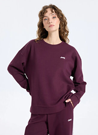 Jeep Bisiklet Yaka Baskılı Mürdüm Kadın Sweatshırt J5WL-SWT7089