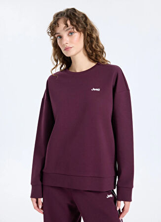 Jeep Bisiklet Yaka Baskılı Mürdüm Kadın Sweatshırt J5WL-SWT7089