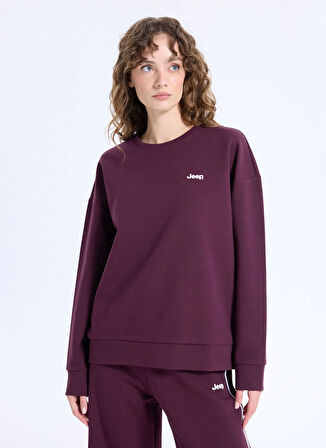 Jeep Bisiklet Yaka Baskılı Mürdüm Kadın Sweatshırt J5WL-SWT7089