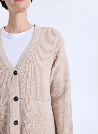 Discovery Expedition D5WL-HRK3555 Bej Bol Kesim Örgü Desenli Kadın Hırka