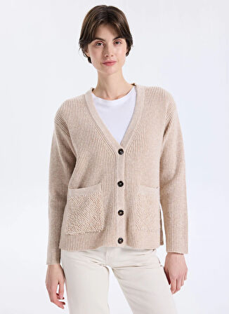 Discovery Expedition D5WL-HRK3555 Bej Bol Kesim Örgü Desenli Kadın Hırka