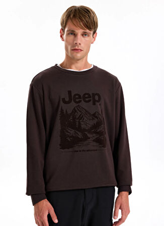 Jeep Bisiklet Yaka Baskılı Kahve Erkek Sweatshırt J5WM-SWT7329