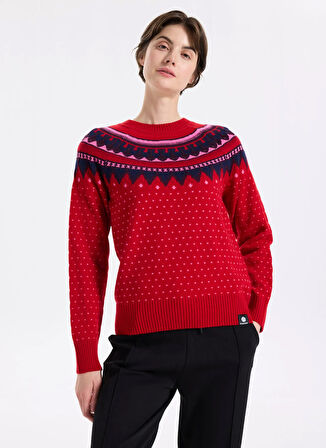 Discovery Expedition D5WL-KZK3552 Kırmızı Bisiklet Yaka Relaxed Örgü Desenli Kadın Kazak
