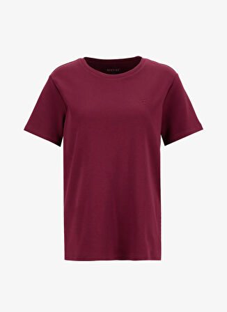 Mustang Bisiklet Yaka Nakışlı Bordo Kadın T-Shirt M4WL-TST-1903