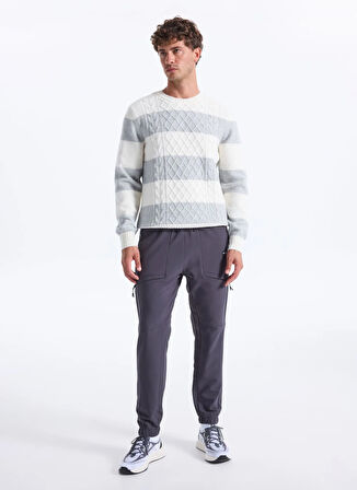 Discovery Expedition D5WM-KZK3767 Ekru-Gri Bisiklet Yaka Relaxed Örgü Desenli Erkek Kazak