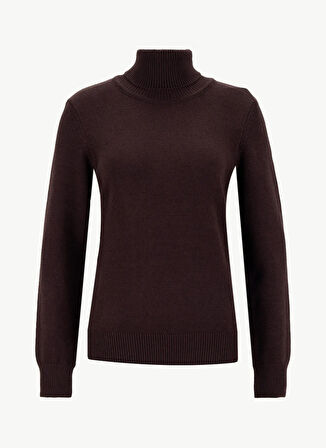 Mustang Balıkçı Yaka Relaxed Düz Örgü Desenli Kahve Kazak Kadın M5WL-KZK1449