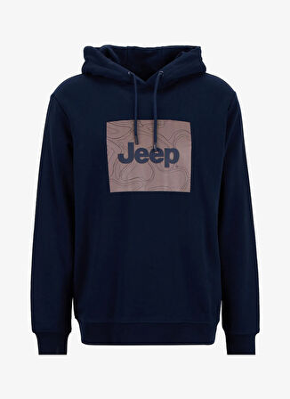 Jeep Kapüşon Yaka Baskılı Lacivert Erkek Sweatshırt J5WM-SWT7316