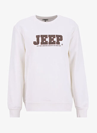 Jeep Bisiklet Yaka Nakışlı Ekru Erkek Sweatshırt J5WM-SWT7571