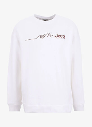 Jeep Bisiklet Yaka Baskılı Ekru Erkek Sweatshırt J5WM-SWT7297