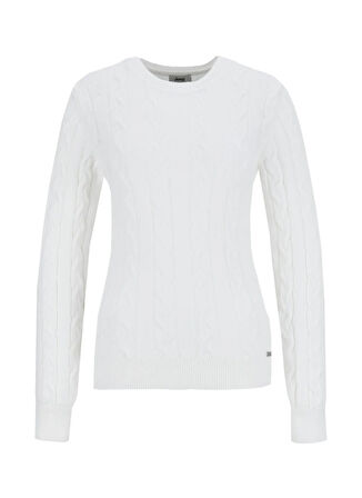 Jeep Bisiklet Yaka Basic Saç Örgü Desenli Ekru Kazak Kadın J5WL-KZK7128