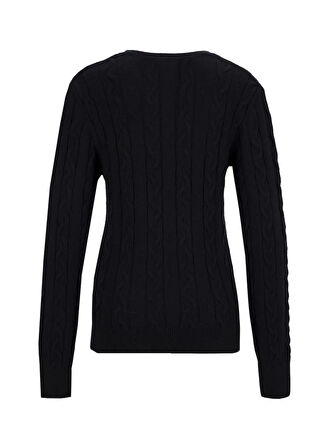 Jeep V Yaka Basic Saç Örgü Desenli Siyah Kazak Kadın J5WL-KZK7129