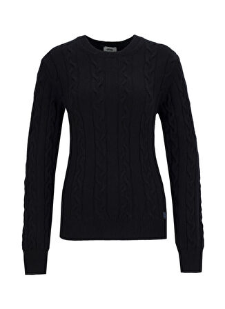 Jeep Bisiklet Yaka Basic Saç Örgü Desenli Siyah Kazak Kadın J5WL-KZK7128