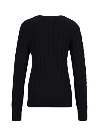 Jeep Bisiklet Yaka Basic Saç Örgü Desenli Siyah Kazak Kadın J5WL-KZK7128