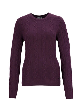 Jeep Bisiklet Yaka Basic Saç Örgü Desenli Mürdüm Kazak Kadın J5WL-KZK7128