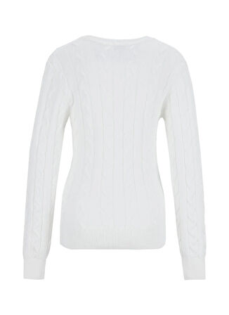 Jeep V Yaka Basic Saç Örgü Desenli Ekru Kazak Kadın J5WL-KZK7129