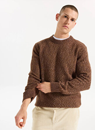 Jeep Bisiklet Yaka Relaxed Düz Örgü Desenli Kahve Erkek Kazak J5WM-KZK7867