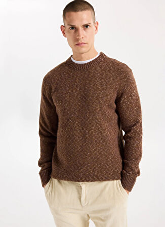 Jeep Bisiklet Yaka Relaxed Düz Örgü Desenli Kahve Erkek Kazak J5WM-KZK7867