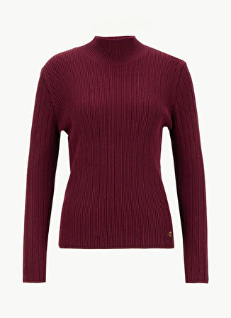 Mustang Yarım balıkçı Yaka Basic Düz Bordo Kazak Kadın M5WL-KZK1079