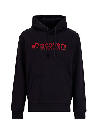 Discovery Expedition D5WM-SWT3854 Siyah Kapüşon Yaka Relaxed Baskılı Erkek Sweatshırt
