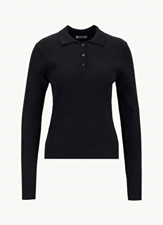 Mustang Polo Yaka Basic Düz Siyah Kazak Kadın M5WL-KZK1078