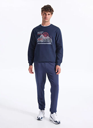 Discovery Expedition D5WM-SWT3799 Lacivert Bisiklet Yaka Relaxed Baskılı Erkek Sweatshırt