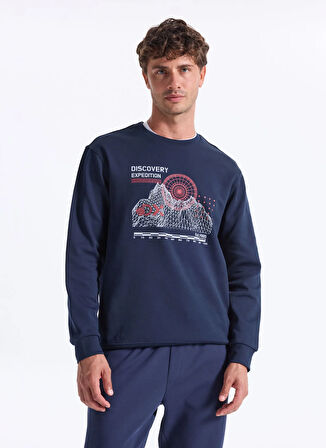 Discovery Expedition D5WM-SWT3799 Lacivert Bisiklet Yaka Relaxed Baskılı Erkek Sweatshırt