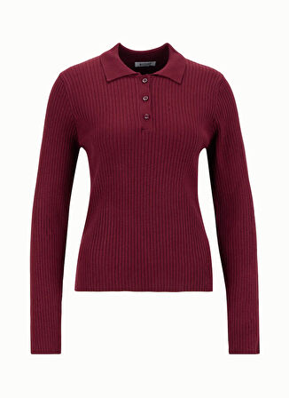 Mustang Polo Yaka Basic Düz Bordo Kazak Kadın M5WL-KZK1078