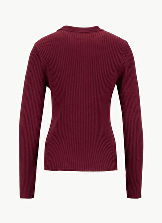 Mustang Polo Yaka Basic Düz Bordo Kazak Kadın M5WL-KZK1078