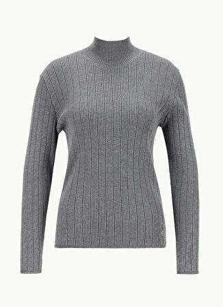 Mustang Yarım balıkçı Yaka Basic Düz Gri Kazak Kadın M5WL-KZK1079