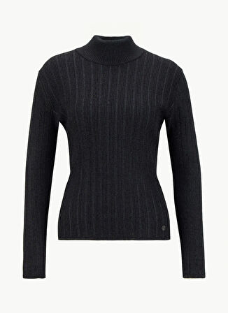 Mustang Yarım balıkçı Yaka Basic Düz Siyah Kadın Kazak M5WL-KZK1079