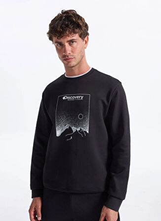 Discovery Expedition D5WM-SWT3804 Siyah Bisiklet Yaka Relaxed Baskılı Erkek Sweatshırt