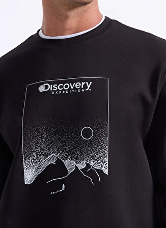 Discovery Expedition D5WM-SWT3804 Siyah Bisiklet Yaka Relaxed Baskılı Erkek Sweatshırt