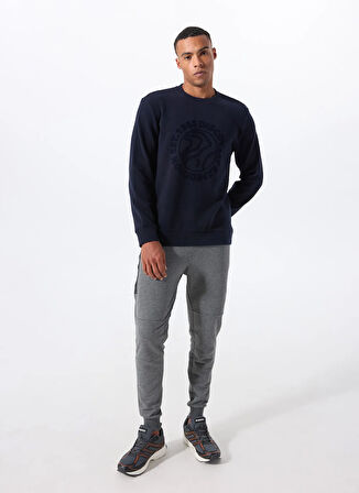 Discovery Expedition D5WM-SWT3872 Lacivert Bisiklet Yaka Relaxed Baskılı Erkek Sweatshırt